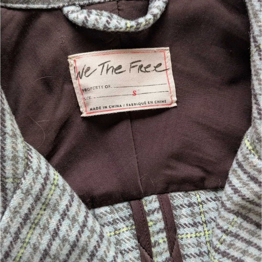 Free People Double Breasted Liberty Plaid Wool Blend Duster Coat Sz S NWOT